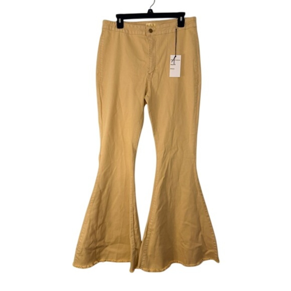 NEW Home Folk Khaki Tan High Waisted Bell Bottom Flare Pants Jeans KHAKI Size 14